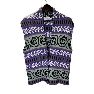 Vintage Sage Liz Ence Women's Medium Hand Loomed USA Cardigan Sweater Vest 80s